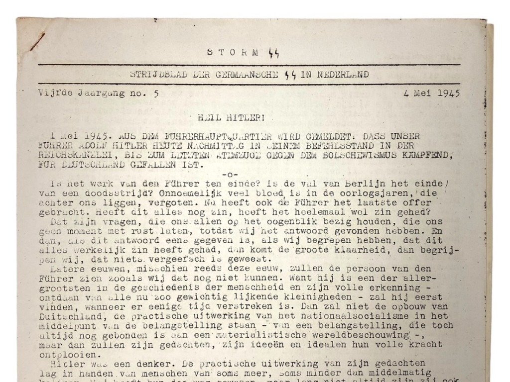 Original WWII Dutch Storm SS newspaper last edition May 4, 1945 — image 2