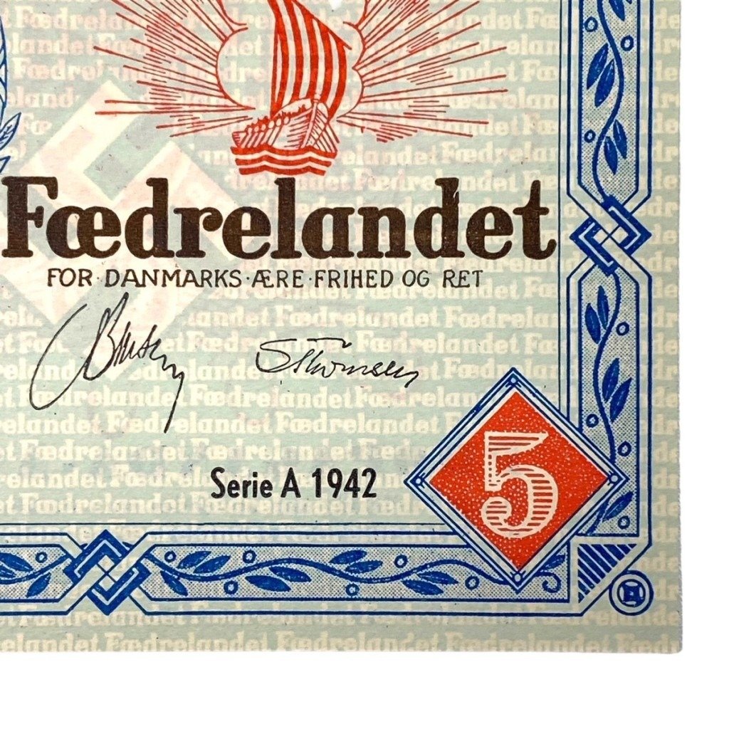 Original WWII Danish DNSAP propaganda note of 5 Kroners — image 3