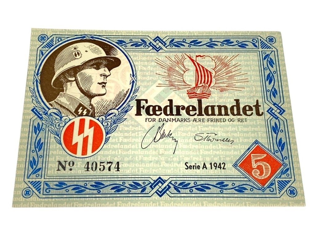 Original WWII Danish DNSAP propaganda note of 5 Kroners — image 4