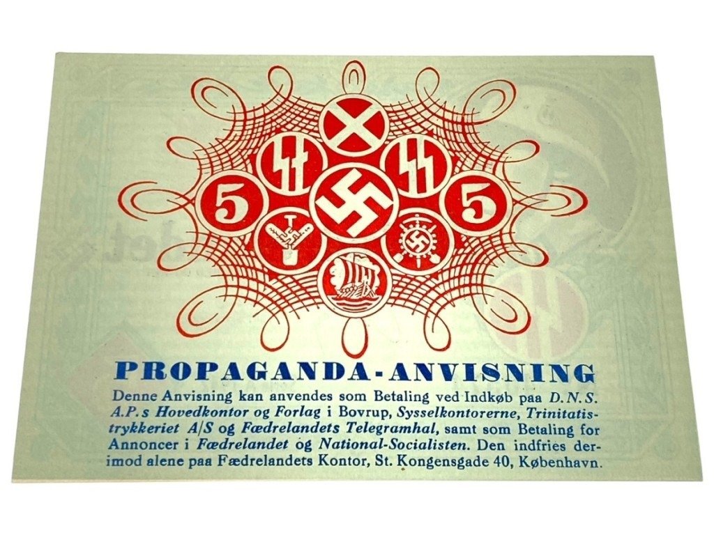 Original WWII Danish DNSAP propaganda note of 5 Kroners — image 6
