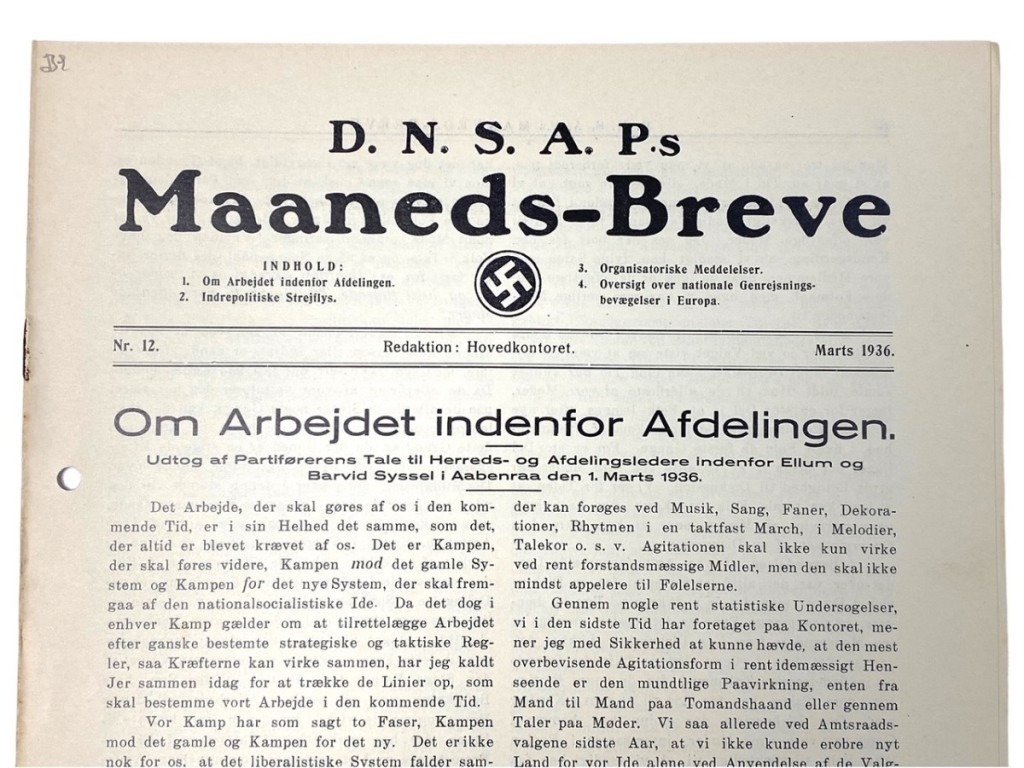 Original WWII Danish DNSAP Maaneds-Breve magazine – March 1936 — image 2