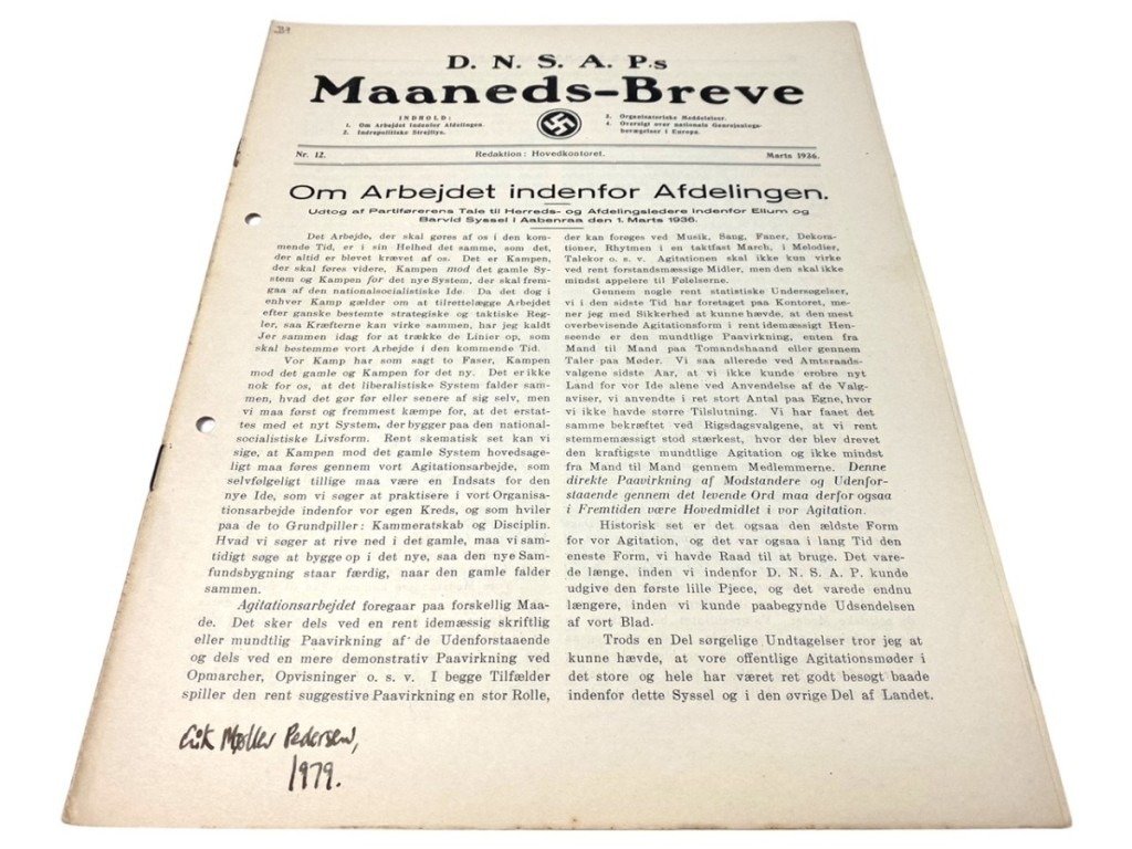 Original WWII Danish DNSAP Maaneds-Breve magazine – March 1936 — image 3