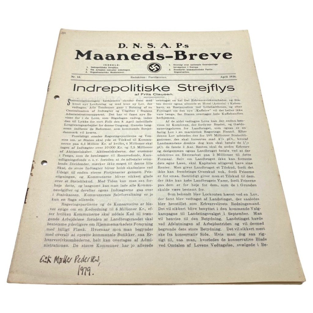 Original WWII Danish DNSAP Maaneds-Breve magazine – April 1936 — image 3