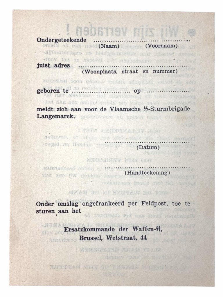Original WWII Flemish SS-Sturmbrigade Langemarck recruitment flyer — image 5