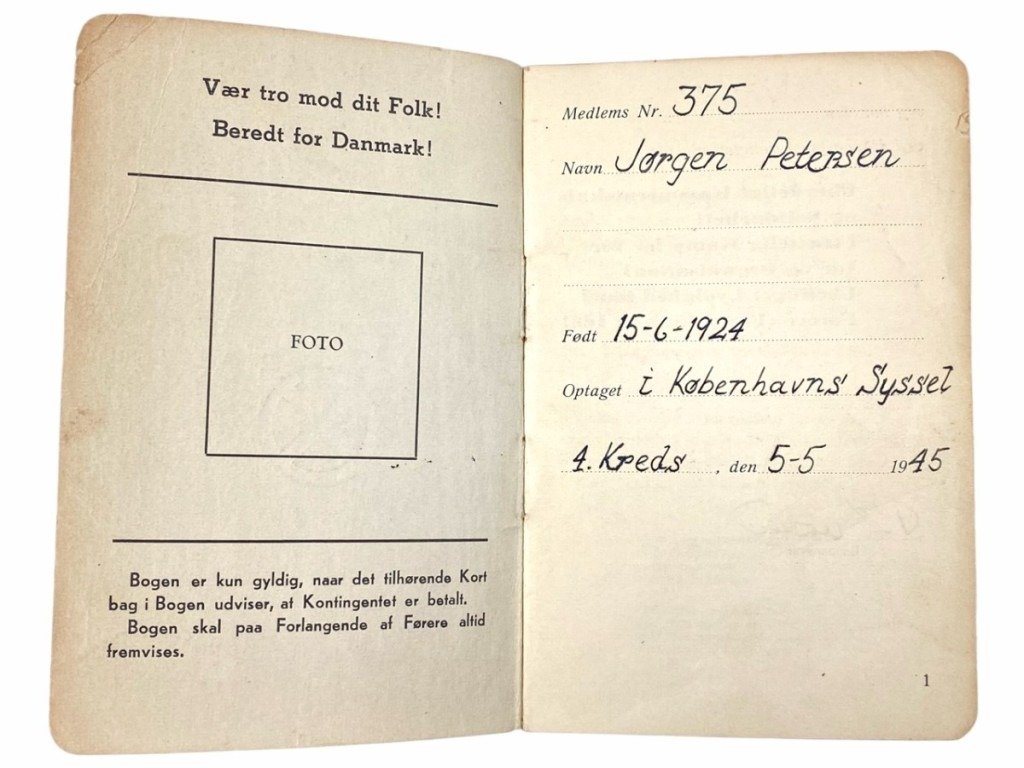 Original WWII Danish N.S.U. membership booklet — image 2