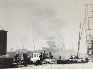 Original WWII Dutch photo – SS Statendam ship in flames …