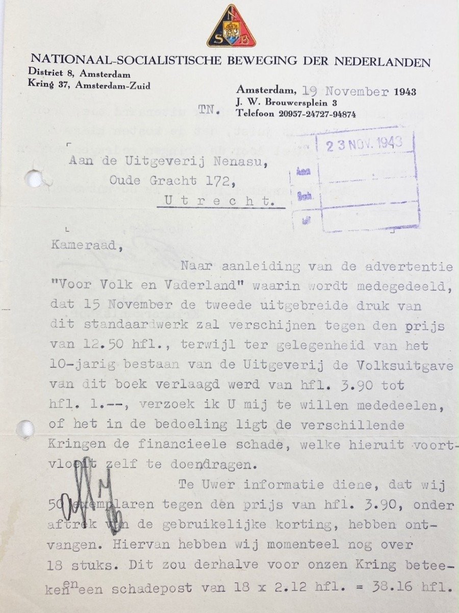 Original WWII Dutch NSB letter – Book Volk en Vaderland — image 2