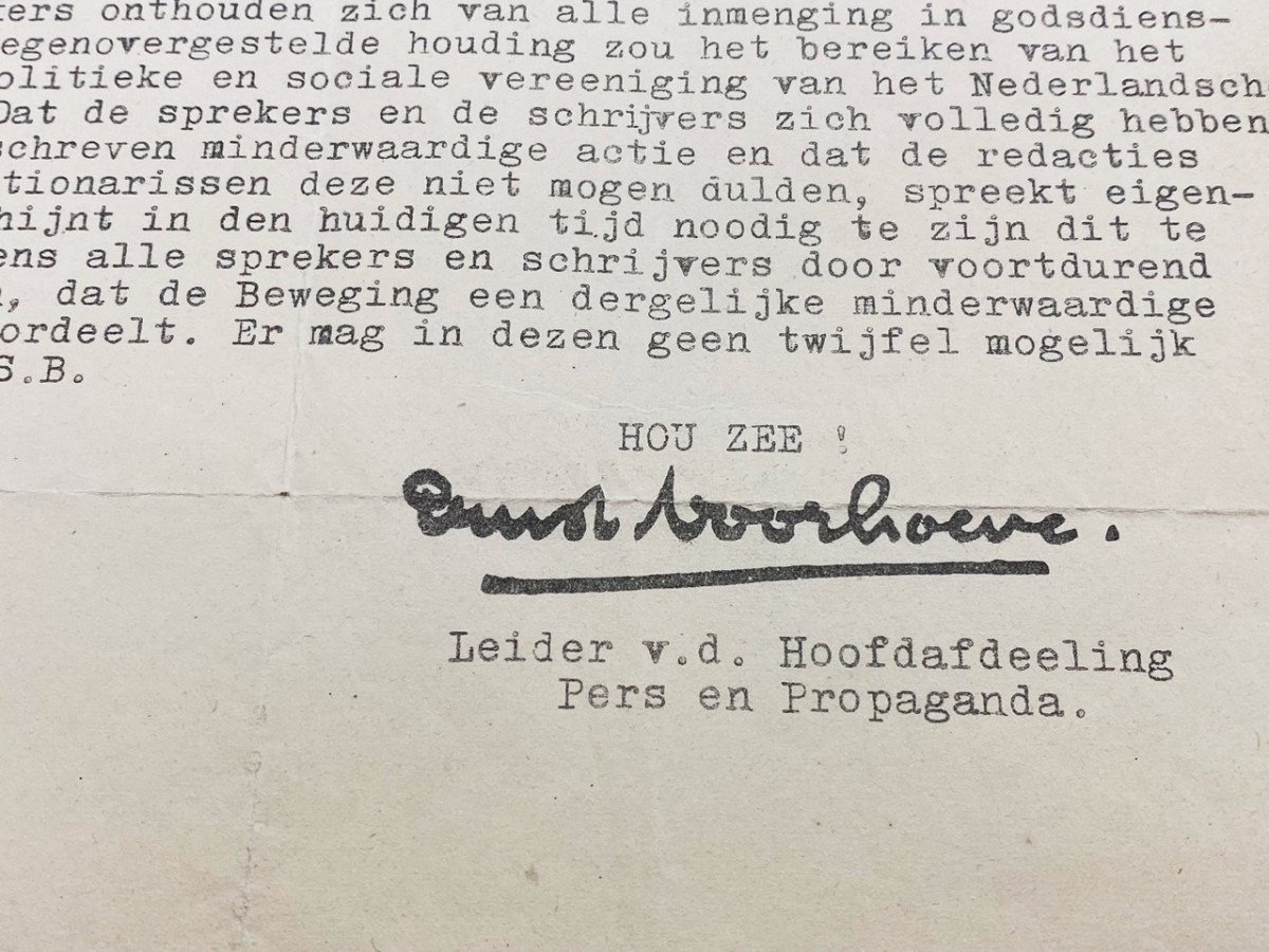 Original WWII Dutch NSB letter Ernst Voorhoeve – NSB & religion — image 3
