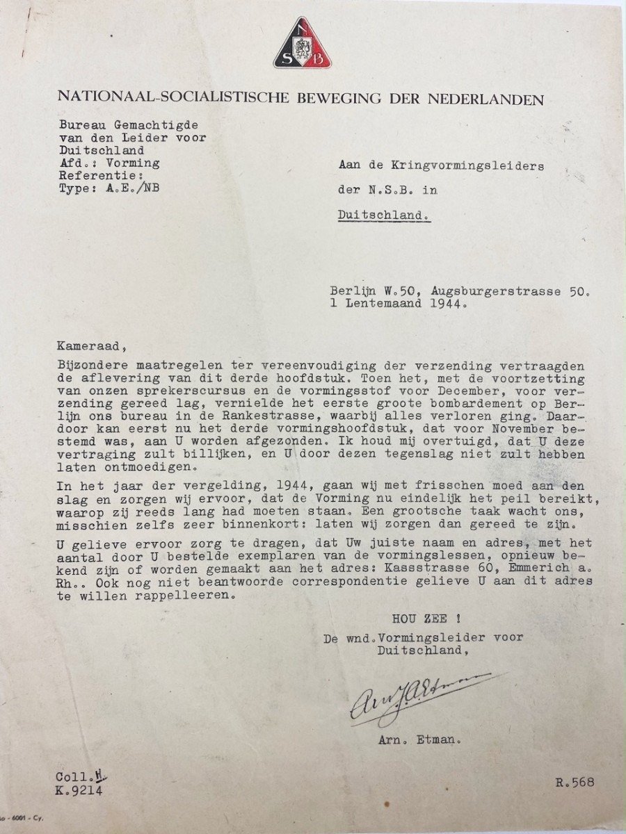 Original WWII Dutch NSB letter 'NSB in Berlin (Germany)' — image 3