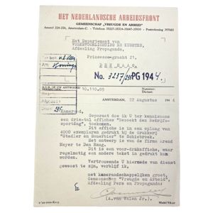 Original WWII Nederlandsche Arbeidsfront document Amsterdam/Den Haag