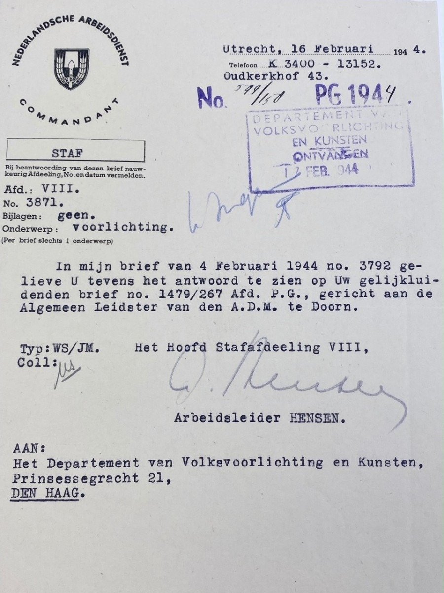 Original WWII Nederlandse Arbeidsdienst document Doorn/Utrecht — image 3