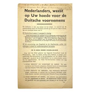 Original WWII Allied dropping leaflet for the Netherlands