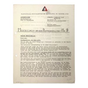 Original WWII Dutch NSB document 'Announcements from the Propaganda leader'