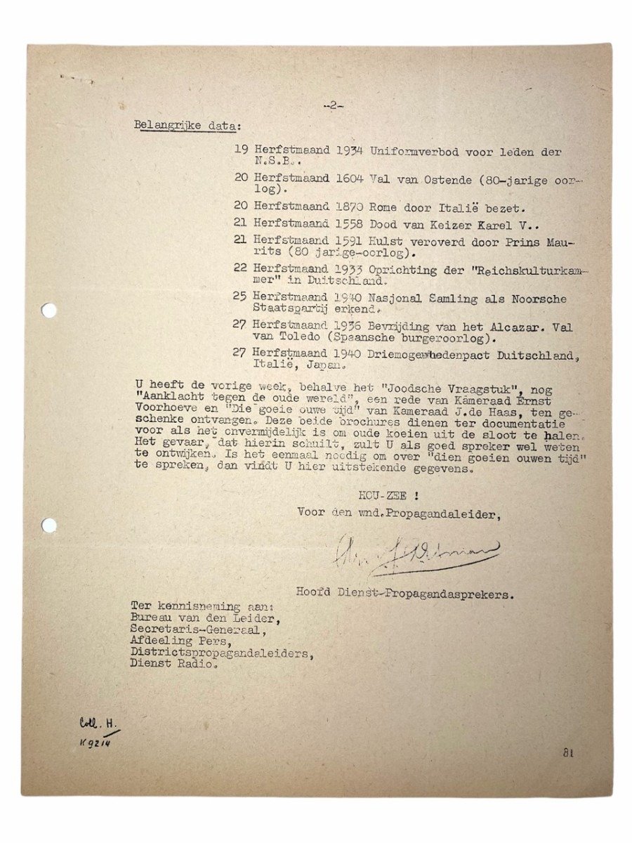 Original WWII Dutch NSB document 'Announcements from the Propaganda leader' — image 3