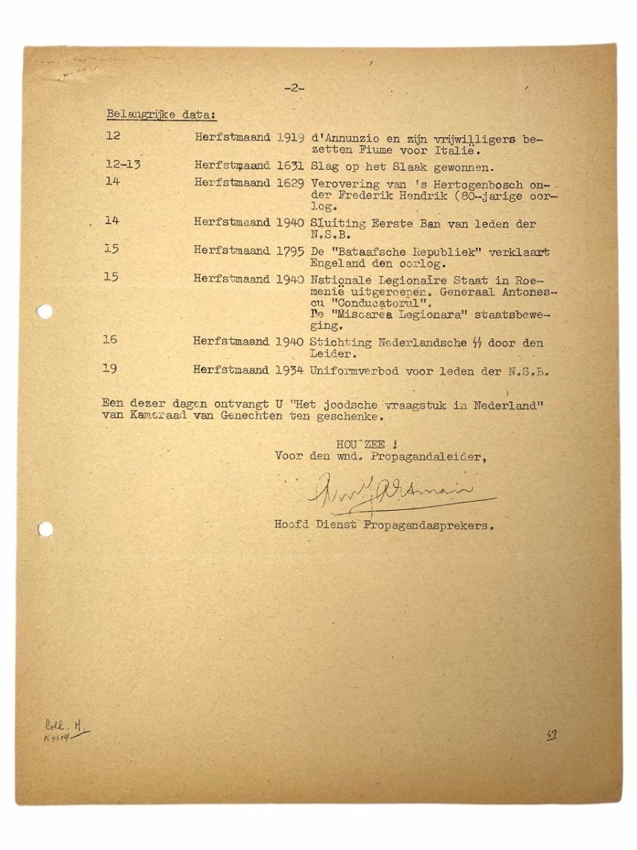 Original WWII Dutch NSB document 'Announcements from the Propaganda leader' — image 3