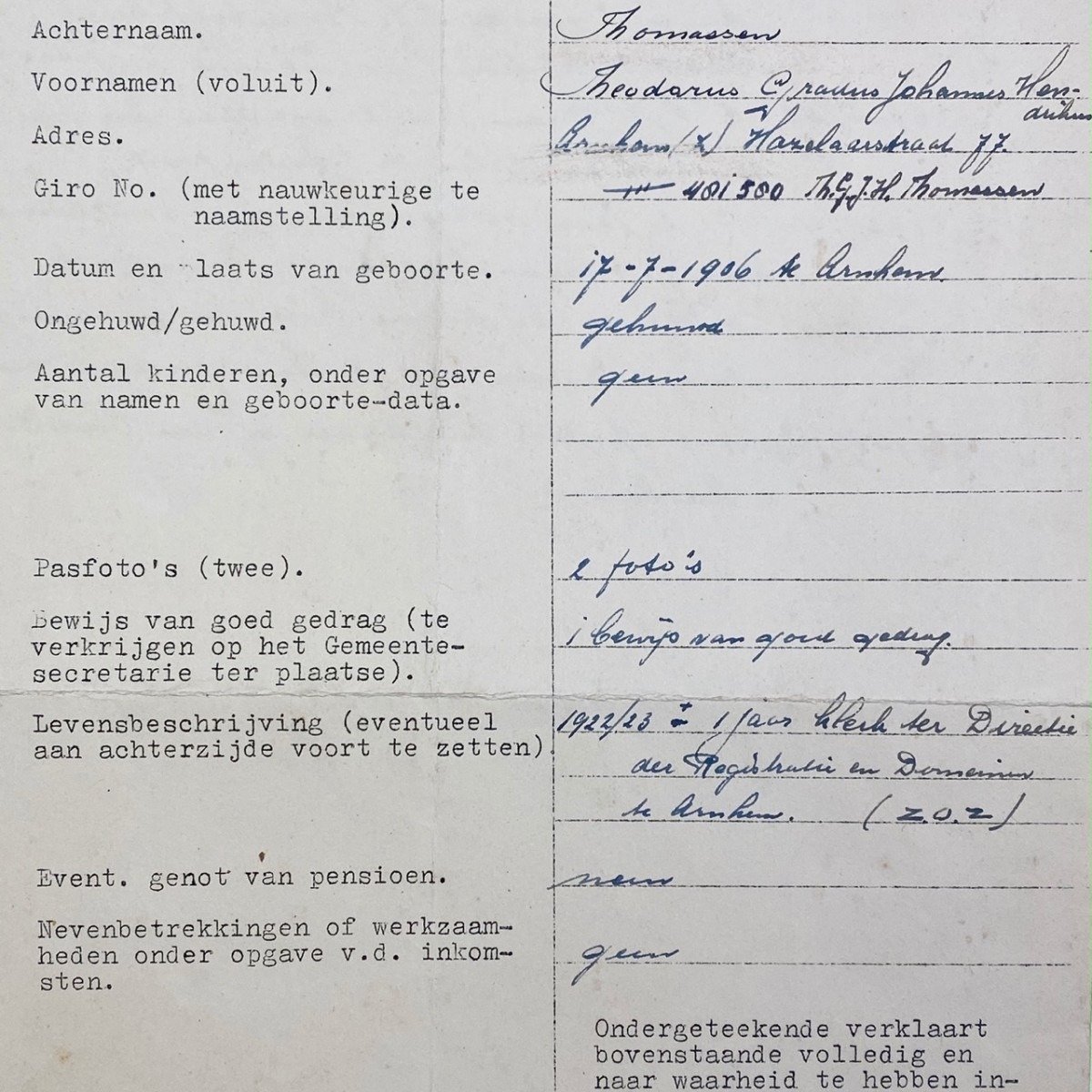 Original WWII Nederlandsche Landstand registration form Arnhem — image 5