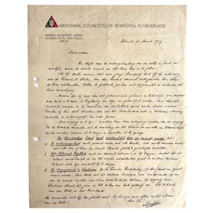 Original WWII Dutch NSB handwritten letter Anton Mussert