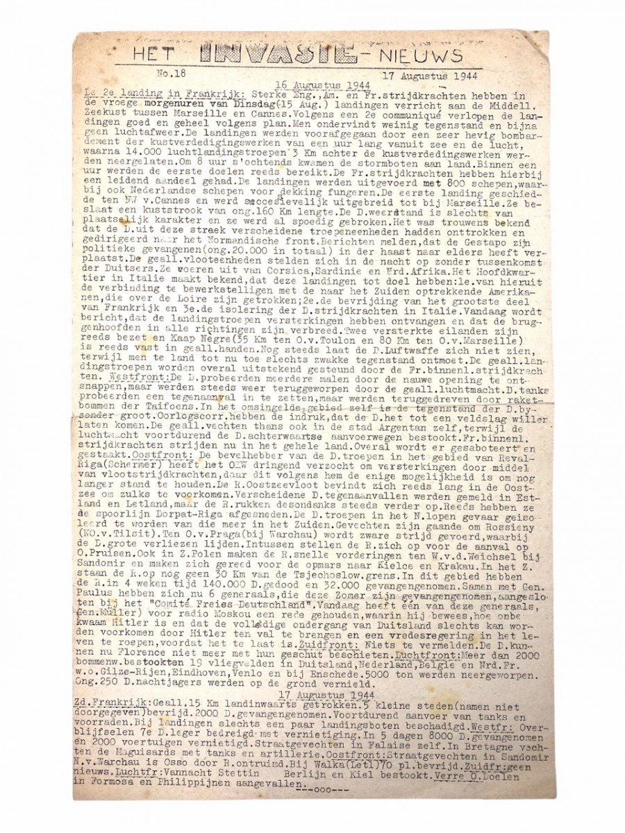 Original WWII Dutch resistance newspaper – Het Invasie nieuws — image 2