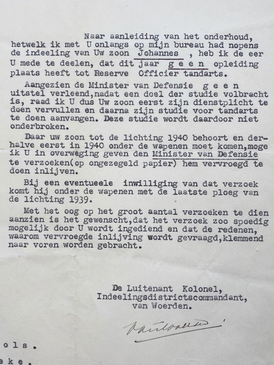 Original Pré 1940 Dutch army document Dentist training – Yerseke/Woerden — image 2