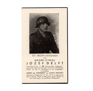 Original WWII Flemish Waffen-SS 6. SS-Freiwilligen-Sturmbrigade Langemarck death card