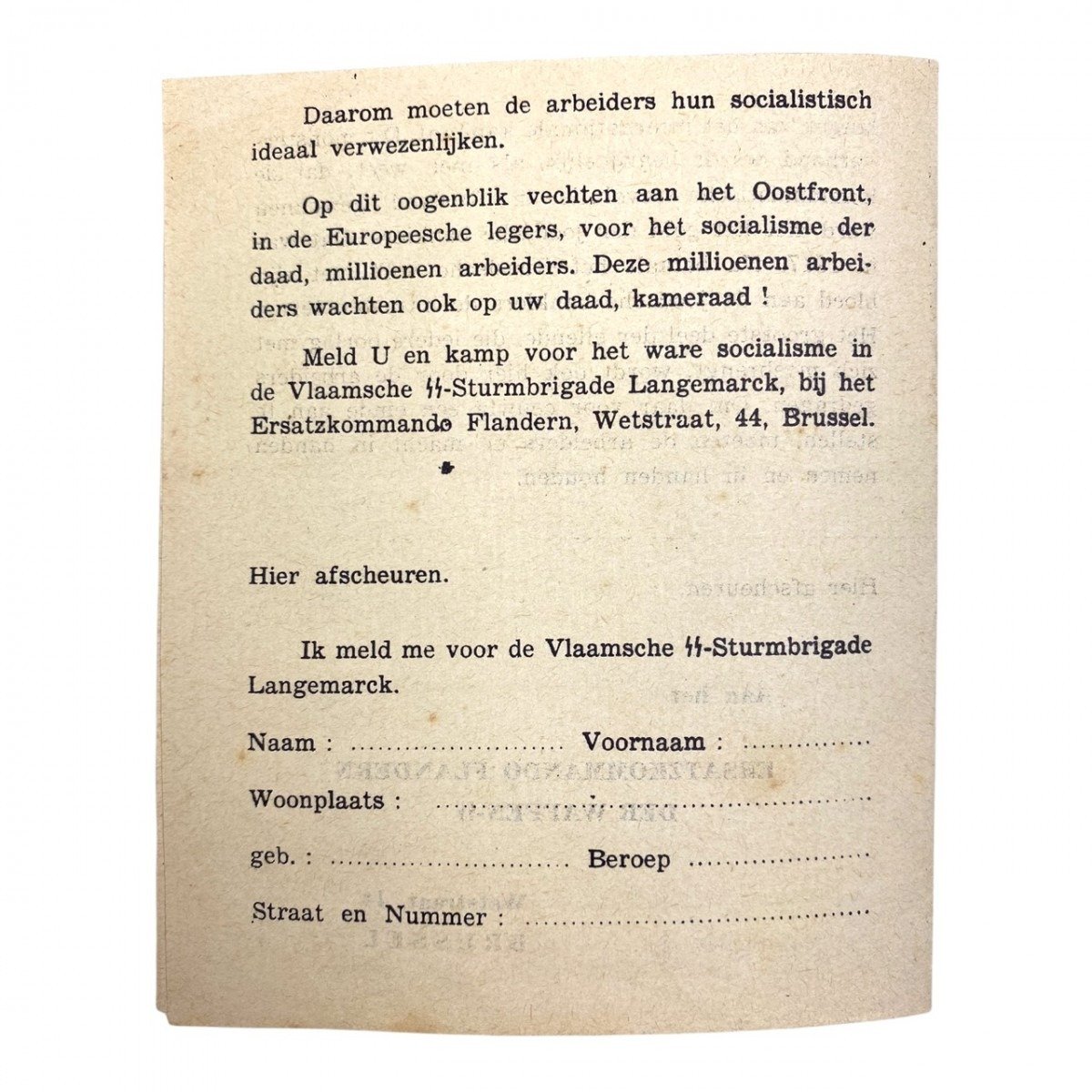Original WWII Flemish SS-Sturmbrigade Langemarck recruitment flyer — image 4