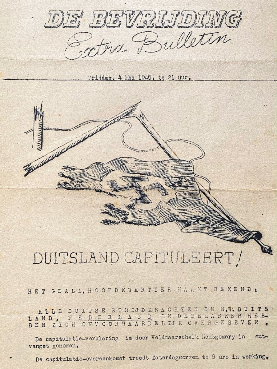 Original WWII Dutch resistance Liberation leaflet – Germany surrenders! — image 2