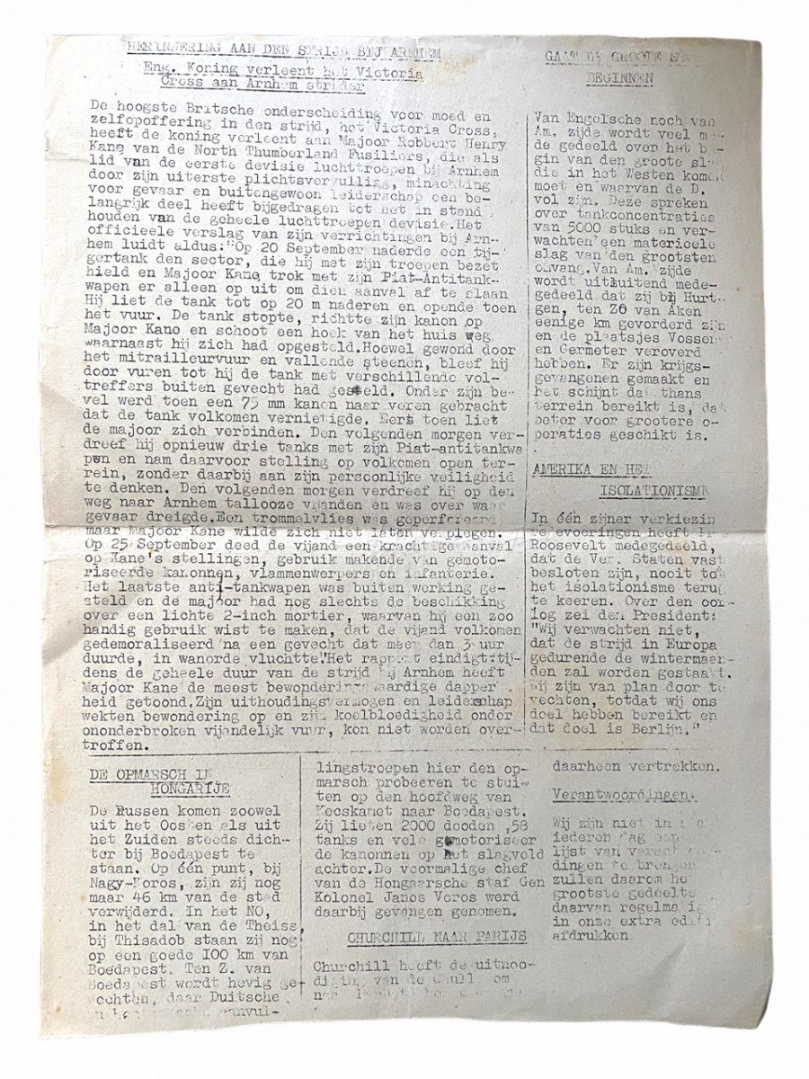 Original WWII Dutch resistance 'Radio Oranje' newspaper – Walcheren/Vlissingen/Hürtgen news — image 2