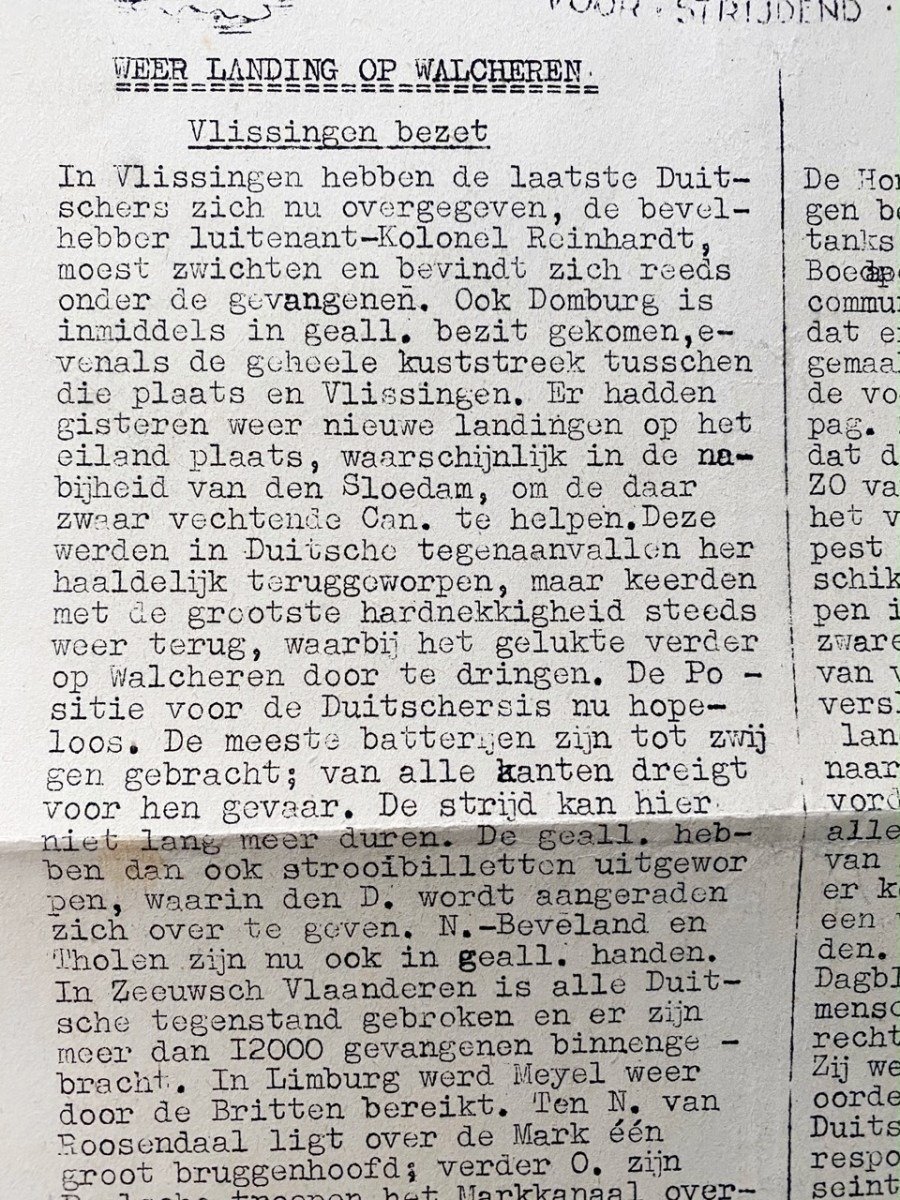 Original WWII Dutch resistance 'Radio Oranje' newspaper – Walcheren/Vlissingen/Hürtgen news — image 3