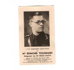 Original WWII Flemish Waffen-SS volunteer legion Reimond Tollenaere death card