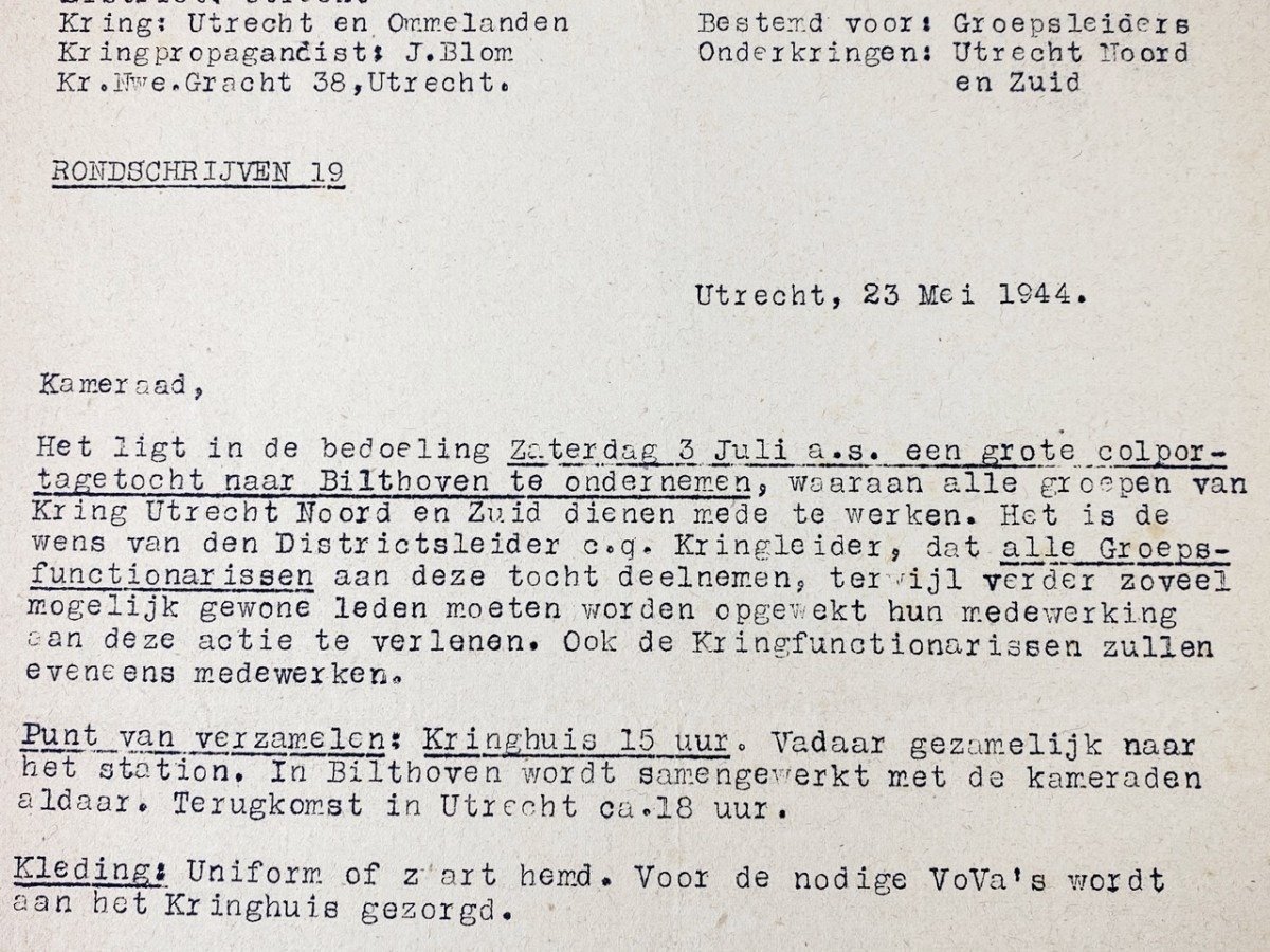 Original WWII Dutch NSB document – Peddling tour to Bilthoven — image 3