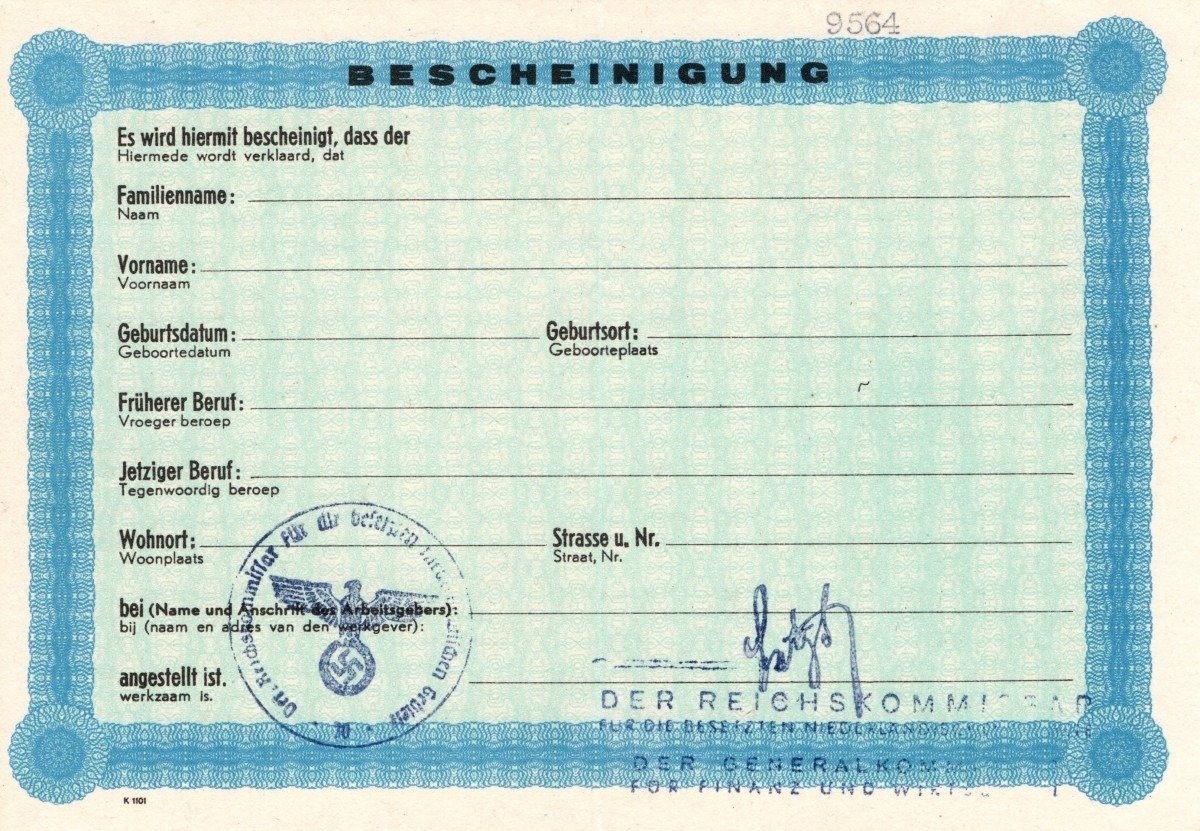 Original WWII Dutch bescheinigung — image 2