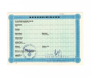 Original WWII Dutch bescheinigung