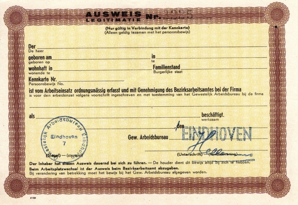Original WWII Dutch Ausweis Eindhoven — image 2