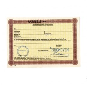 Original WWII Dutch Ausweis Eindhoven