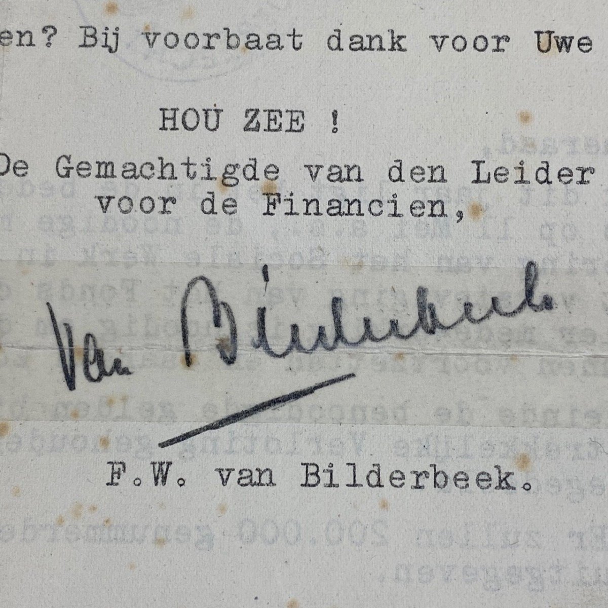 Original WWII Dutch NSB hand signed letter and photo – Van Bilderbeek — image 2
