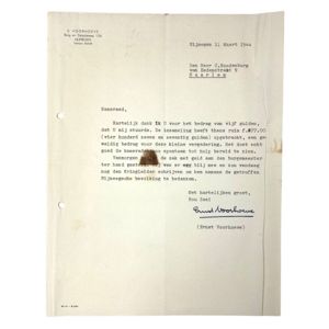 Original WWII Dutch NSB letter with signature Ernst Voorhoeve