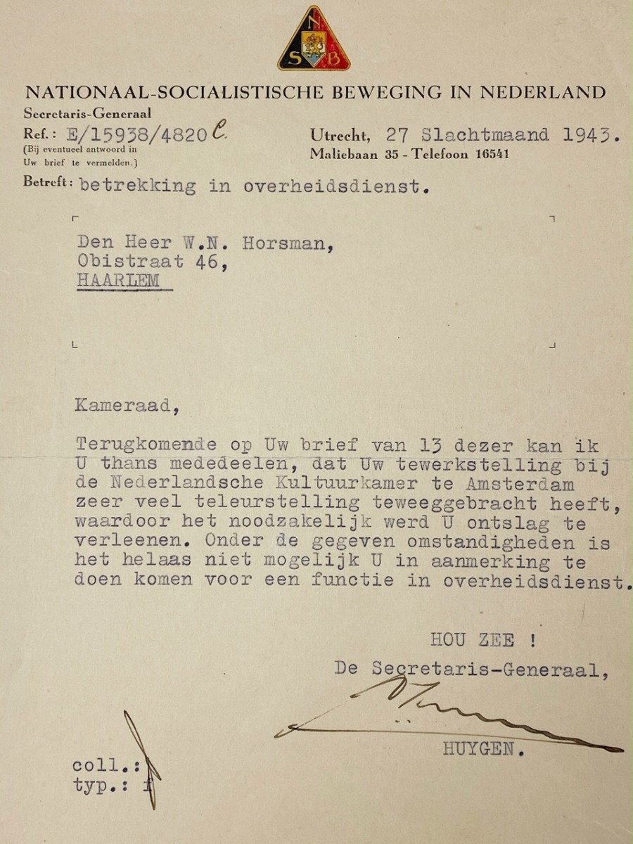 Original WWII Dutch NSB photo and hand signed letter Carolus Huygen — image 4