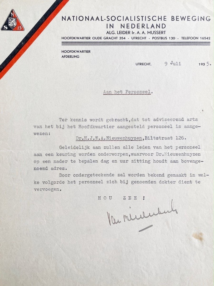 Original WWII Dutch NSB headquarters document signed by Bilderbeek — image 2