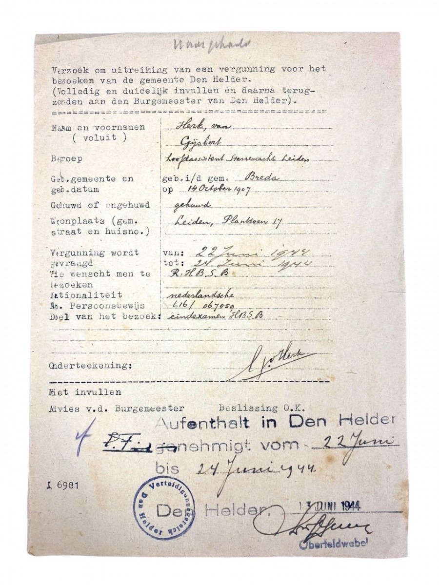 Original WWII Dutch documents 'Verteidigungsbereich Den Helder' — image 2