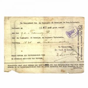Original Pré 1940 Dutch army leave pass 4 R.I. Zwammerdam