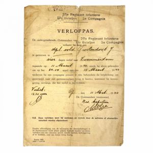 Original Pré 1940 Dutch army leave pass 26 R.I. Zwammerdam