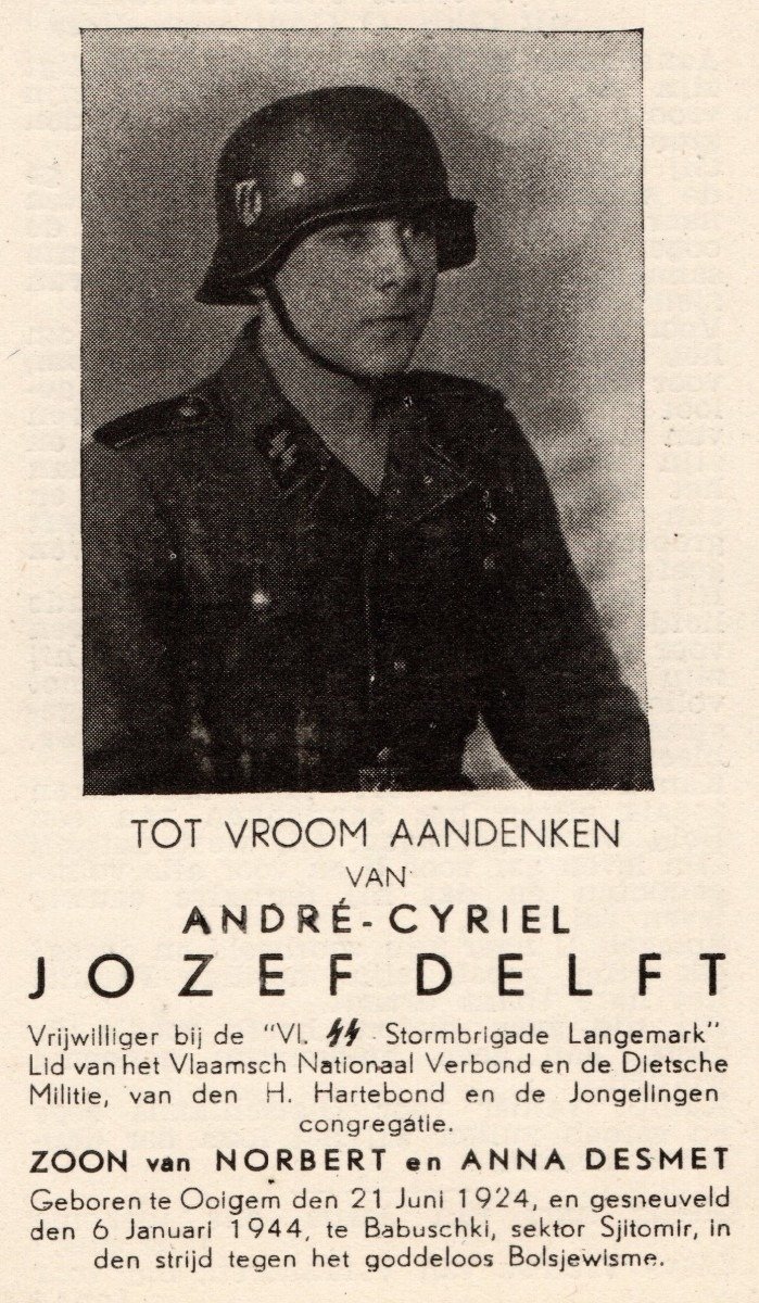 Original WWII Flemish Waffen-SS 6. SS-Freiwilligen-Sturmbrigade Langemarck death card — image 2