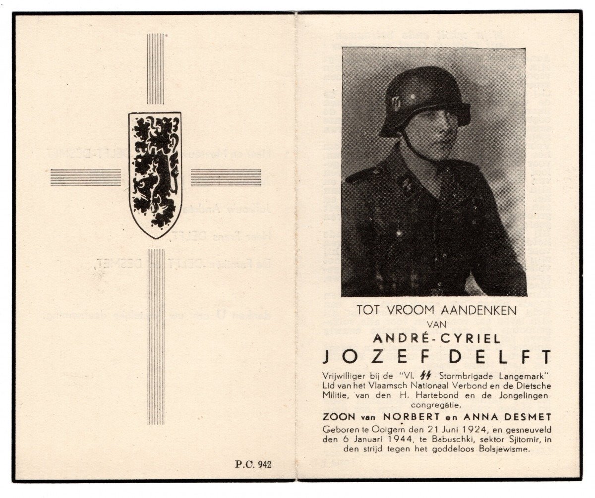 Original WWII Flemish Waffen-SS 6. SS-Freiwilligen-Sturmbrigade Langemarck death card — image 4