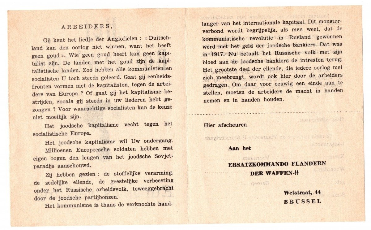 Original WWII Flemish SS-Sturmbrigade Langemarck recruitment flyer — image 2