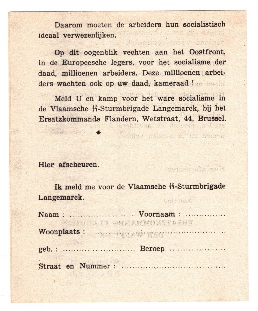 Original WWII Flemish SS-Sturmbrigade Langemarck recruitment flyer — image 3