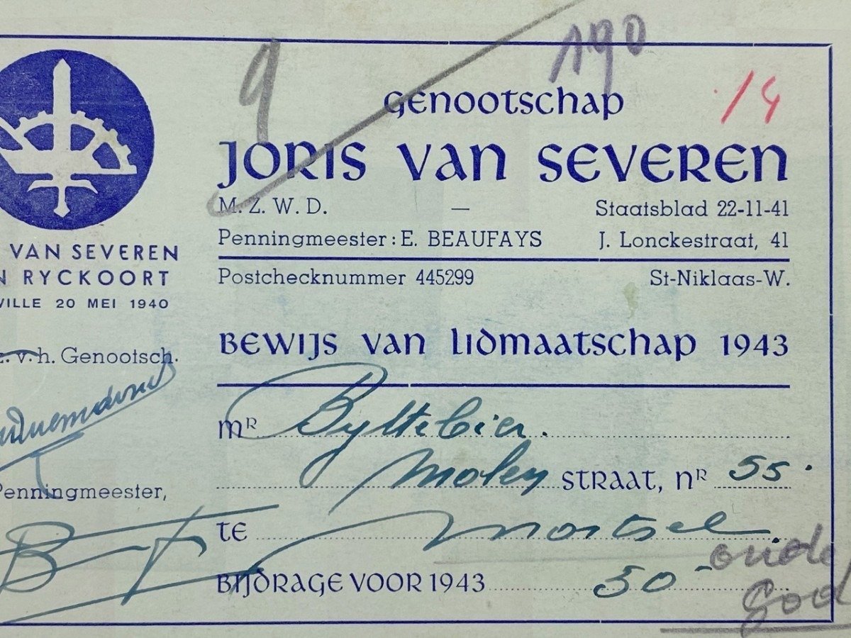 Original WWII Flemish Verdinaso 'Joris van Severen' society membership card — image 4