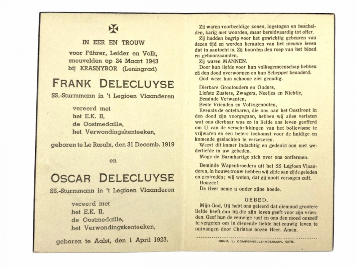 Original WWII Flemish SS-Freiwilligen Legion Flandern death card Brothers — image 2