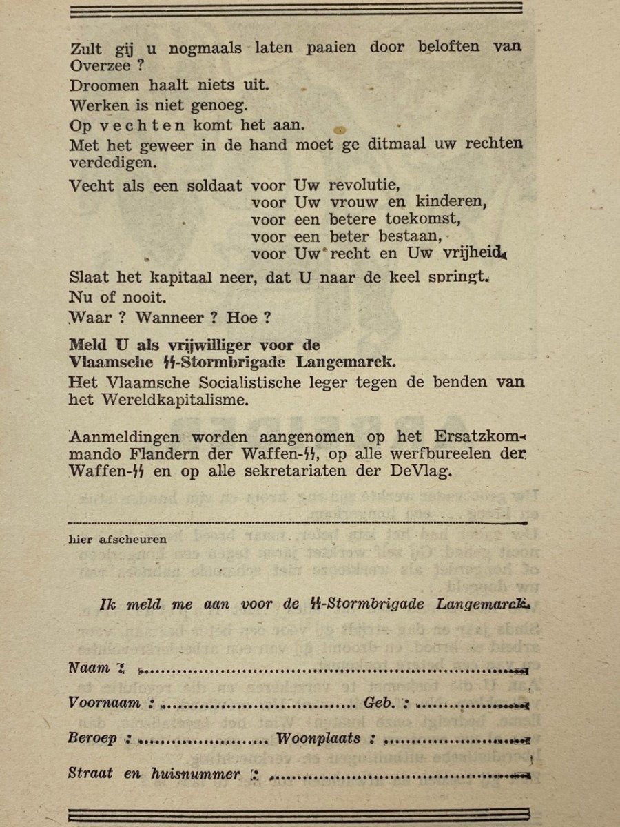 Original WWII Flemish SS-Sturmbrigade Langemarck recruitment flyer — image 4