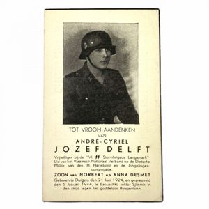 Original WWII Flemish Waffen-SS 6. SS-Freiwilligen-Sturmbrigade Langemarck death card