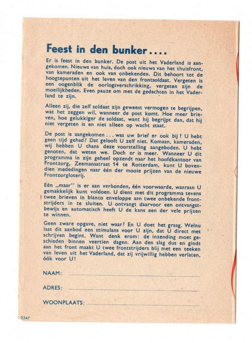 Original WWII Dutch NSB W.A. Frontzorg program leaflet — image 3